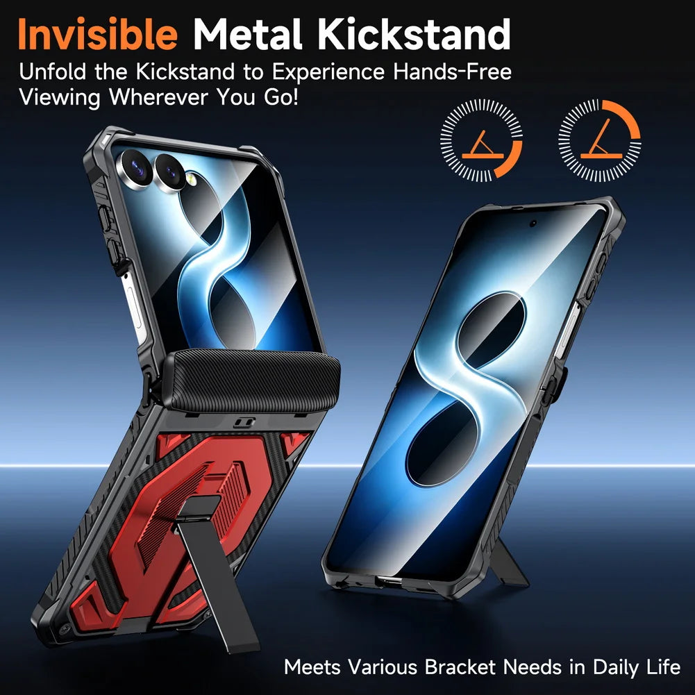 Rugged Carbon Armor Case | Metal Stand & Full Protection | Z Flip 7 & 8