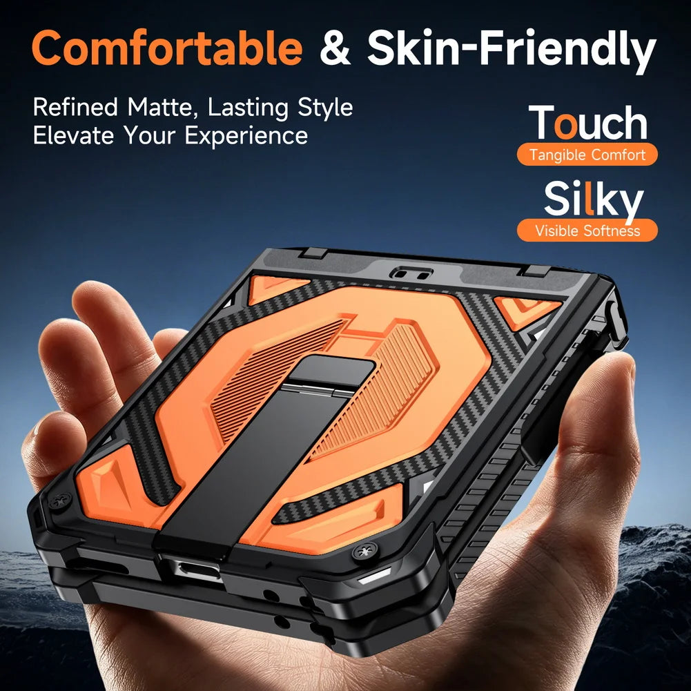 Rugged Carbon Armor Case | Metal Stand & Full Protection | Z Flip 7 & 8