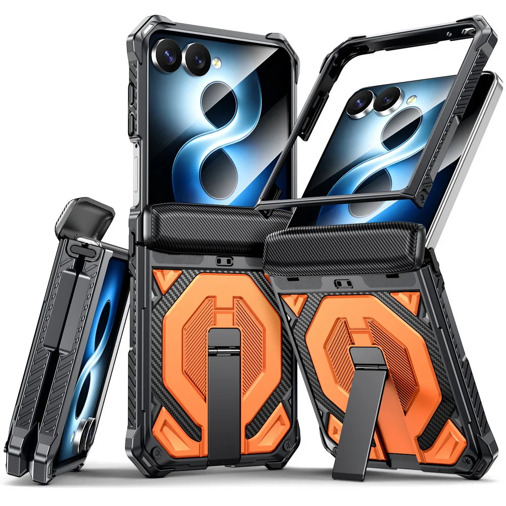 Rugged Carbon Armor Case | Metal Stand & Full Protection | Z Flip 7 & 8