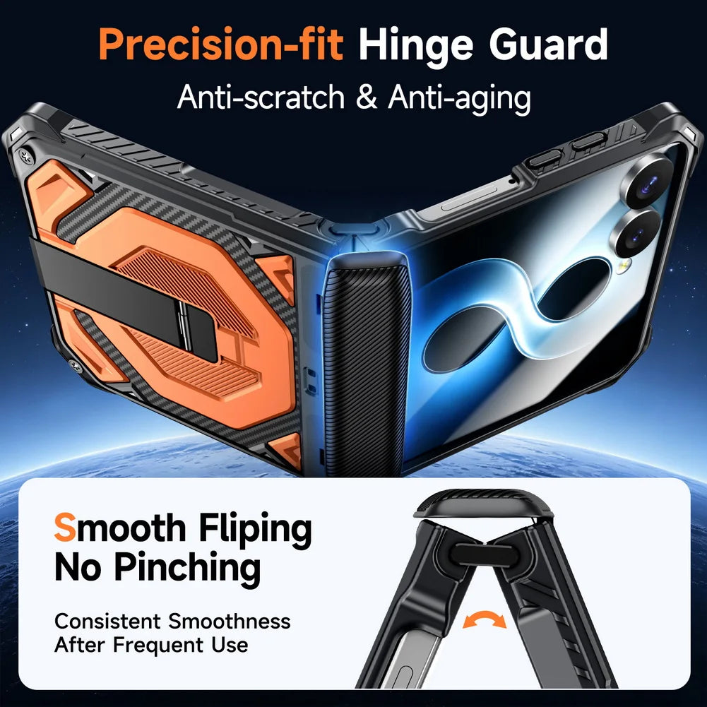 Rugged Carbon Armor Case | Metal Stand & Full Protection | Z Flip 7 & 8