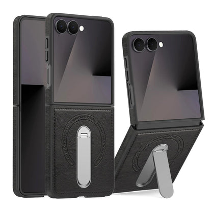 Premium Leather Kickstand Case — Wireless Charging, Hinge Protection & Built-in Metal Stand | Samsung Galaxy Z Flip 7