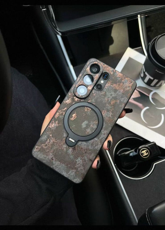 Vintage Copper Magnetic Case — 360° Rotating Ring Stand, Matte Soft Rubber & Full-Edge Protection | Samsung Galaxy S26