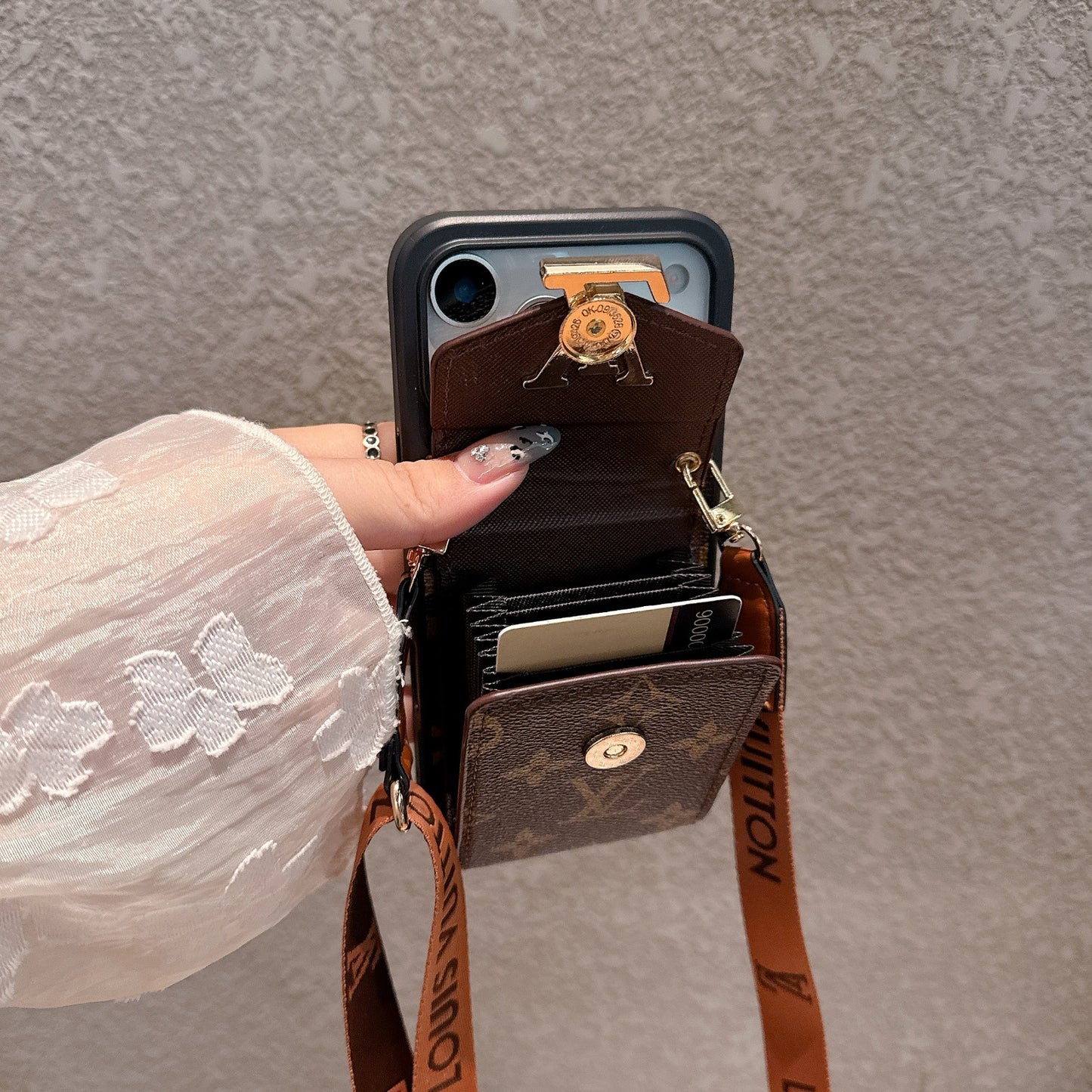 Luxury LV Crossbody Leather Case for iPhone – Premium Designer Style