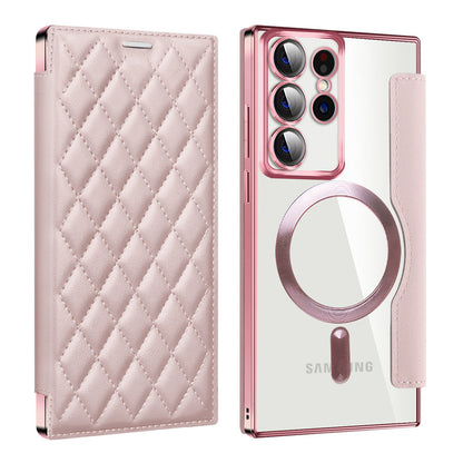 Samsung Magsafe Series | Electroplated Magnetic Diamond Pattern Flip Leather Case