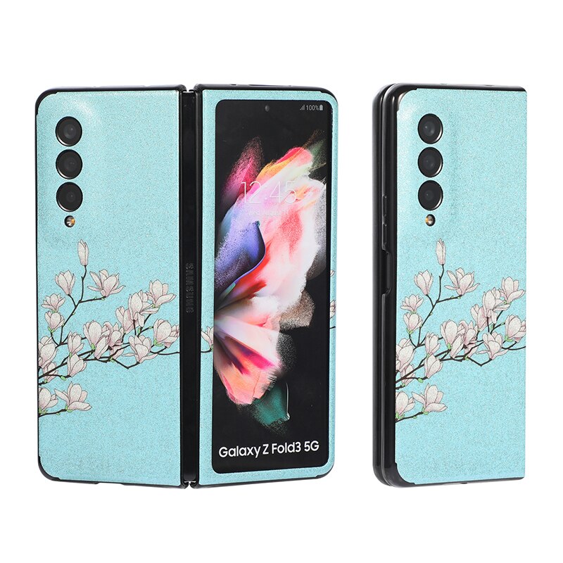Glitter Powders Retro Flowers Phone Case For Samsung Galaxy Z Fold 3 5G
