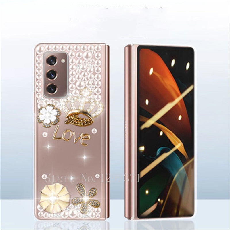 DIY Flower Crown Perfume Bottle Full Bling Crystal Diamond Case Cover For Samsung Galaxy Z Fold 3