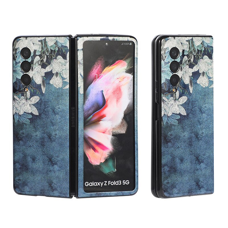 Glitter Powders Retro Flowers Phone Case For Samsung Galaxy Z Fold 3 5G