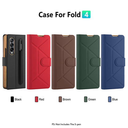 Luxury Texture Leather With Pen Holder Slot Screen Protector Shockproof Folding Cover For Samsung Galaxy Z Fold 4