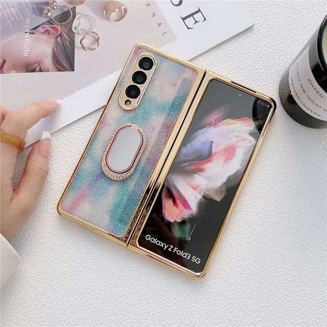 Glitter Diamond Phone Cover For Samsung Z Fold 3 5G  With Ring Holder