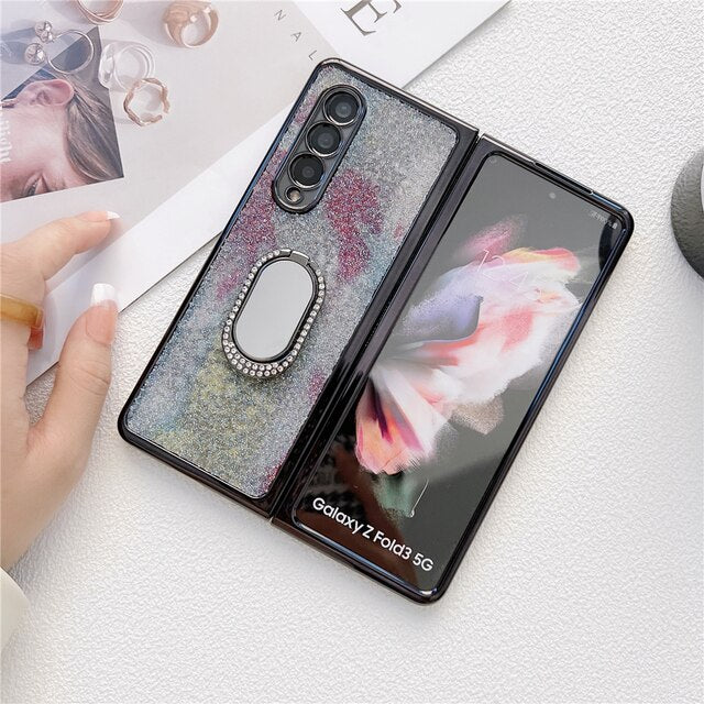 Glitter Diamond Phone Cover For Samsung Z Fold 3 5G  With Ring Holder