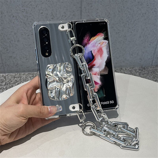 Luxury Mirror Shockproof Case And Bracelet Chain For Samsung Galaxy Z Fold 2 3 4 5G