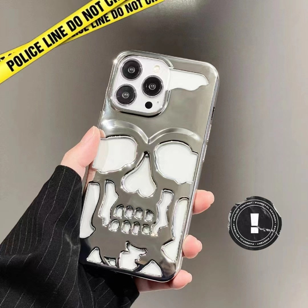 Luxury plating 3D metal Hollow out gothic skull hard Phone Case For iPhone