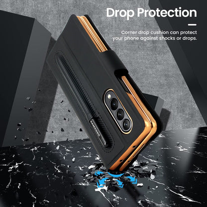 Luxury Texture Leather With Pen Holder Slot Screen Protector Shockproof Folding Cover For Samsung Galaxy Z Fold 4